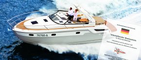 Bavaria Motoryacht mit IBS Kleinfahrzeugkennzeichen vom ADAC.